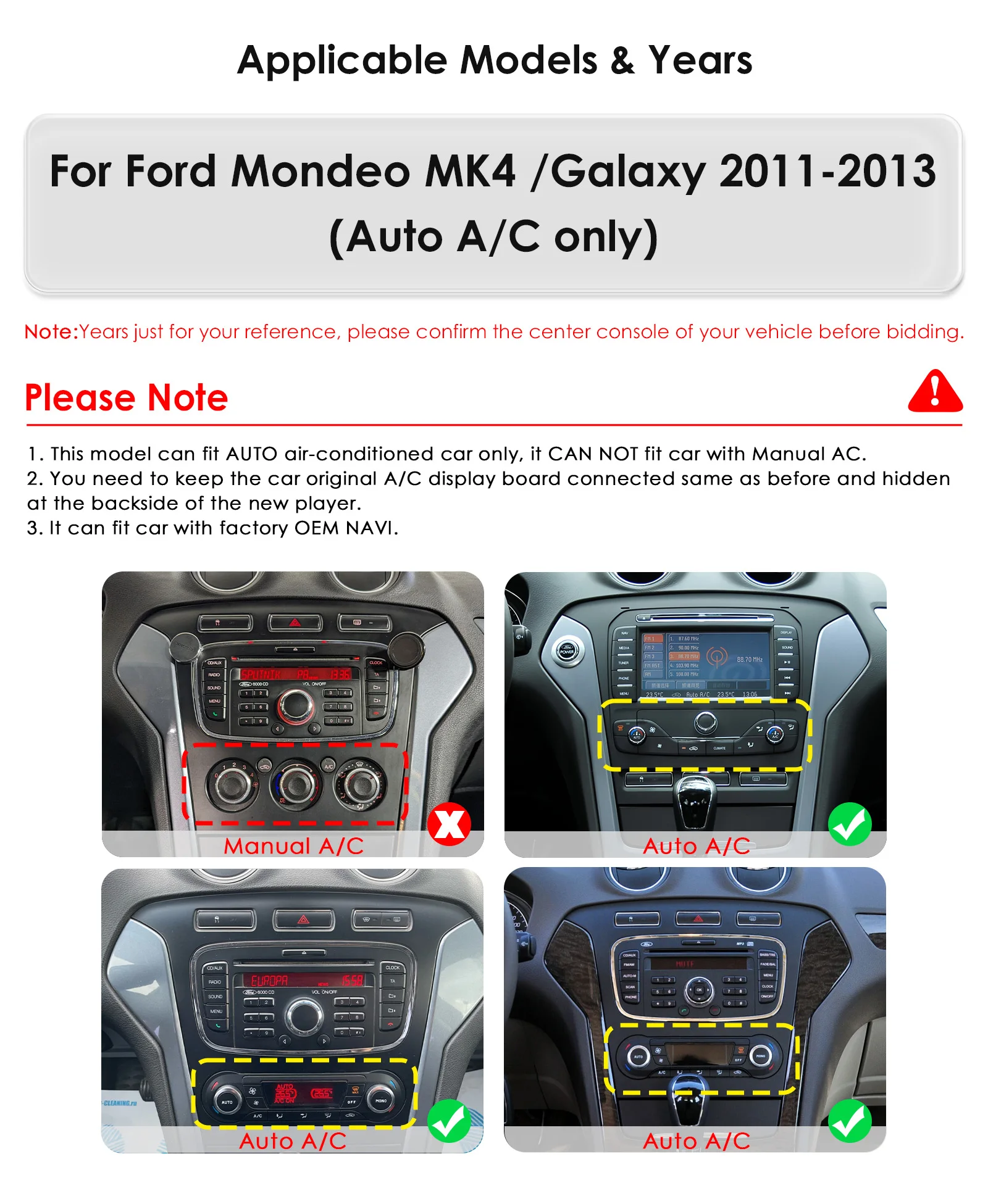 9.7"carplay android 13 auto radio samochodowe dla Ford Mondeo mk4 Galaxy A/C 2011-2013 Autoradio Odtwarzacz multimedialny GPS Stereo 4G SWC RDS