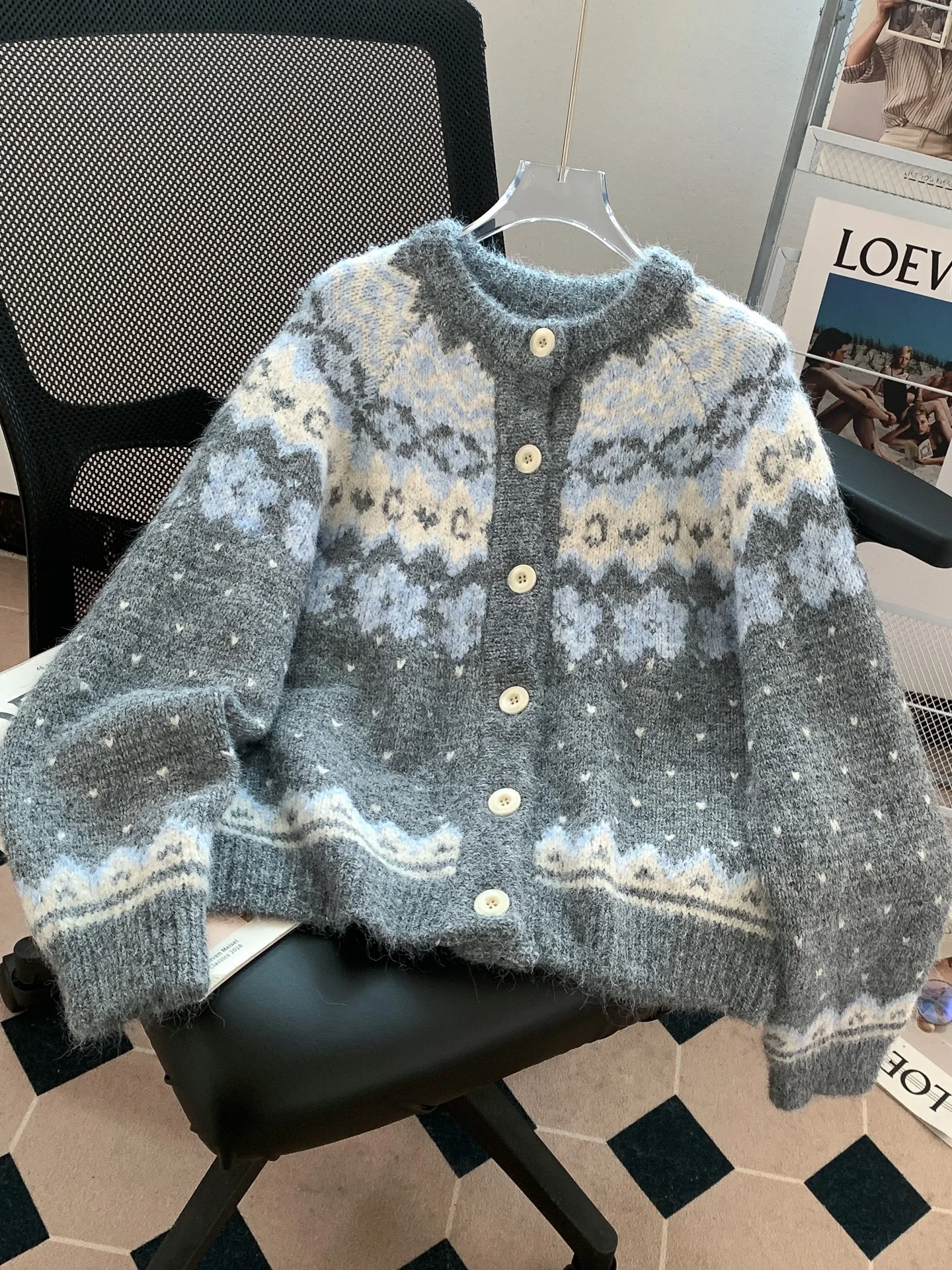 

ort Knitted Sweater Cardigan Women's Outerwear Autumn Winter Faion Small Size Fair Isle Texture New 2025 Sle Warmth