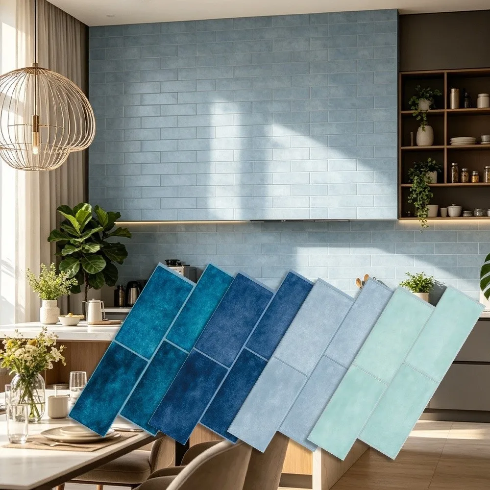 2PCS Self Adhesive Tile Sticker Thick PVC Material Water Oil Repellent Backsplash Film Easy Wipe Clean Long Strip Design