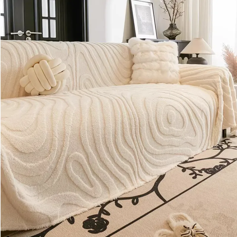 

Solid Color Warm Plush Sofa Cover Thick Simple Couch Cushion For Living Room Universal Seat Mat Home Decoration