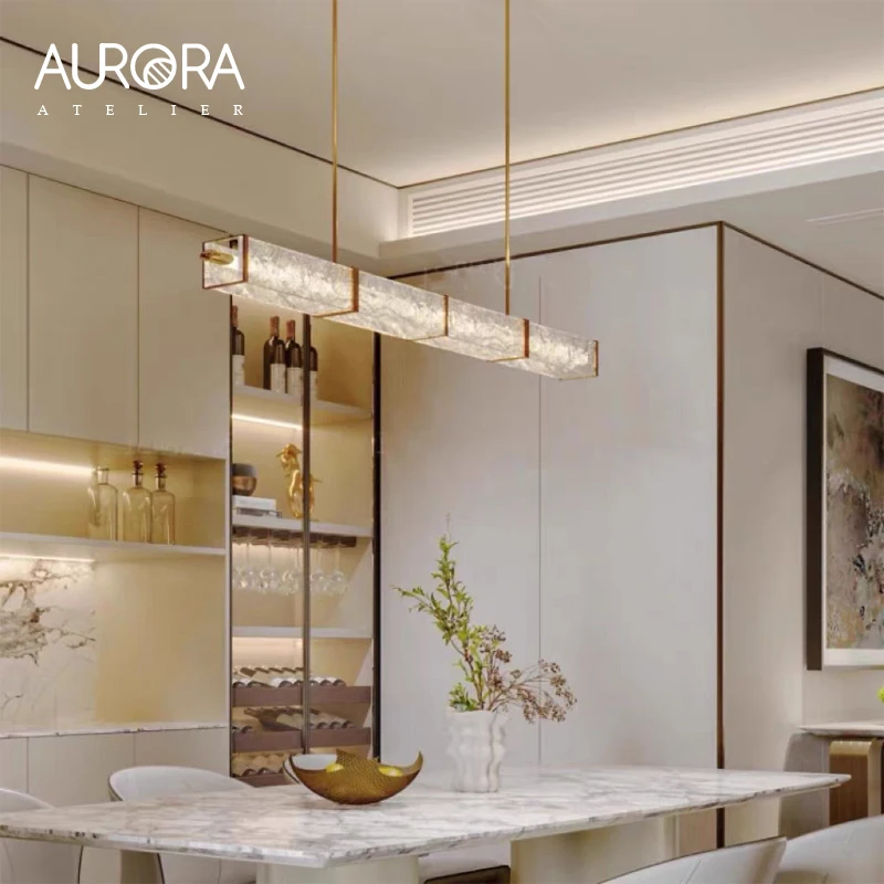 Restaurant Long Stripe Pendant Light Luxury Gold Acrylic Chandelier For Dining Living Room Kitchen Island Bar Counter LED Lamp