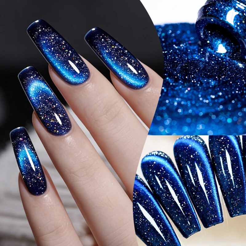 10 ml blauer, reflektierender Glitzer-Katzen-Magnetgel-Nagellack mit Glasperlen-Effekt, semi-permanenter Soak-Off-UV-Gel-Lack, Nagelzubehör – Detail 12