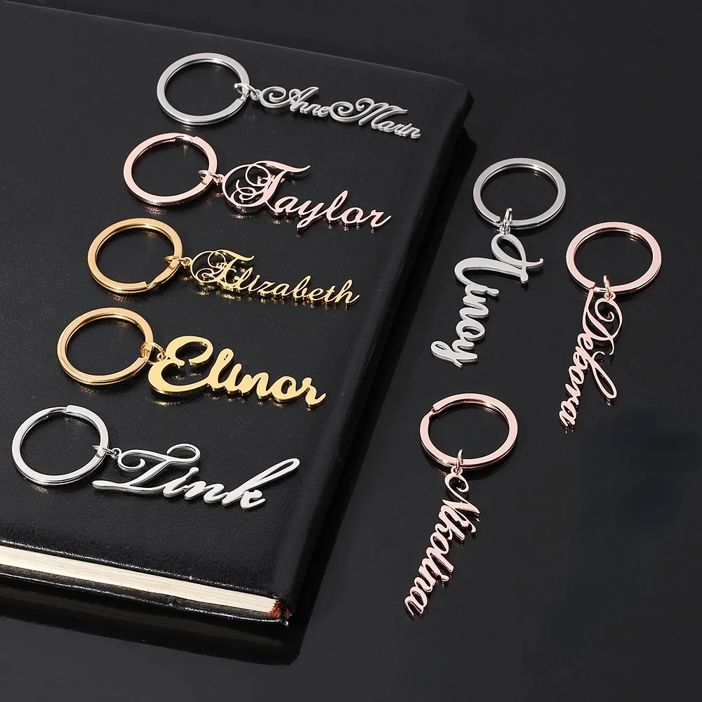 Mini-World Keychain Custom Name For Women Men Personalized Nameplate Pendant Gold Stainless Steel KeyRing Jewelry Gift Wholesale