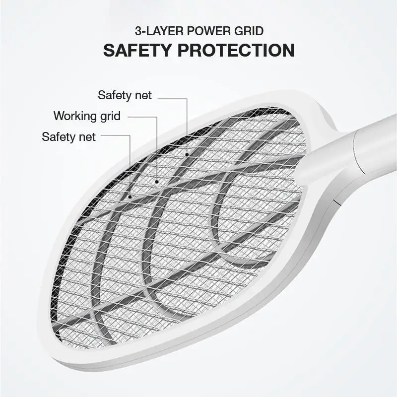 USB Electric Shock Mosquito Lamp Portable Handheld USB Charging Fly Swatter Electric Shock Triple-layer Mesh Lamp Home Tools