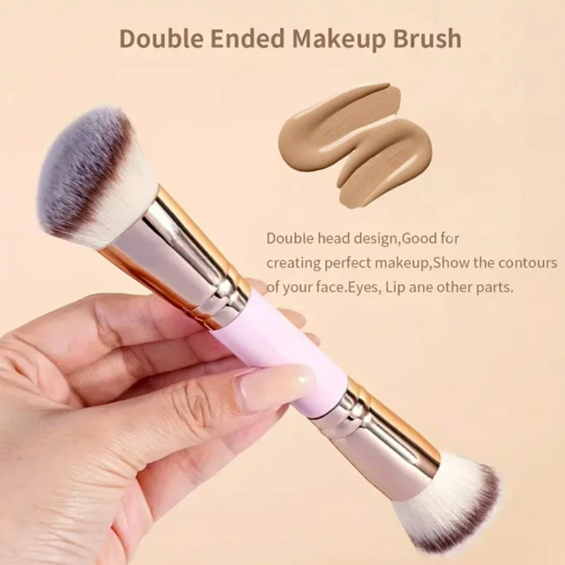 Pennello per trucco professionale a doppia estremità 2 in 1, grande testa tonda e manico per fondotinta, correttore, impostazione, strumento per trucco da viaggio