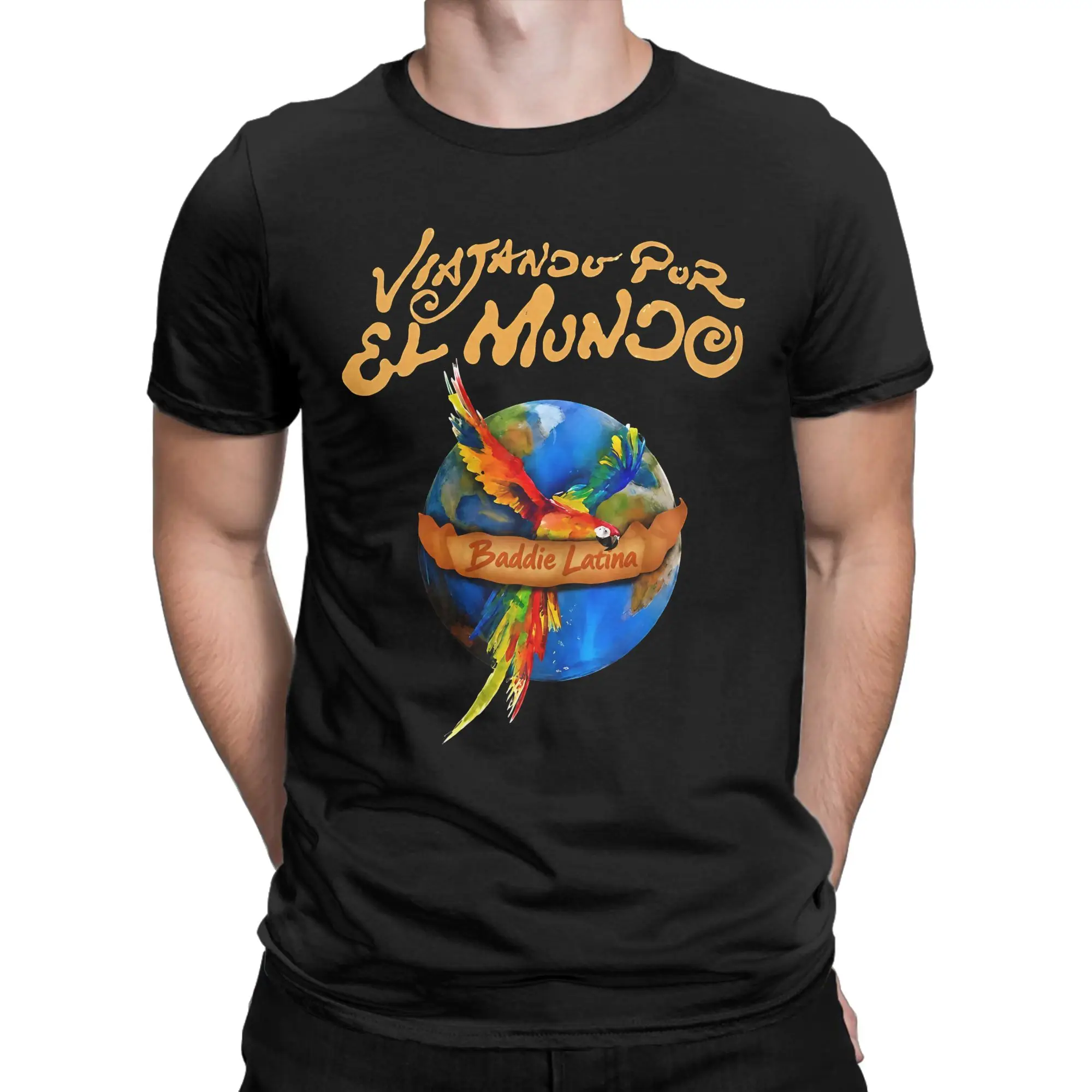 Men's Karol G Travel The World Macaw Globe Baddie Latina Art T-Shirts  Cotton Tops Summer T Shirt O Neck Tee Shirt Large Size