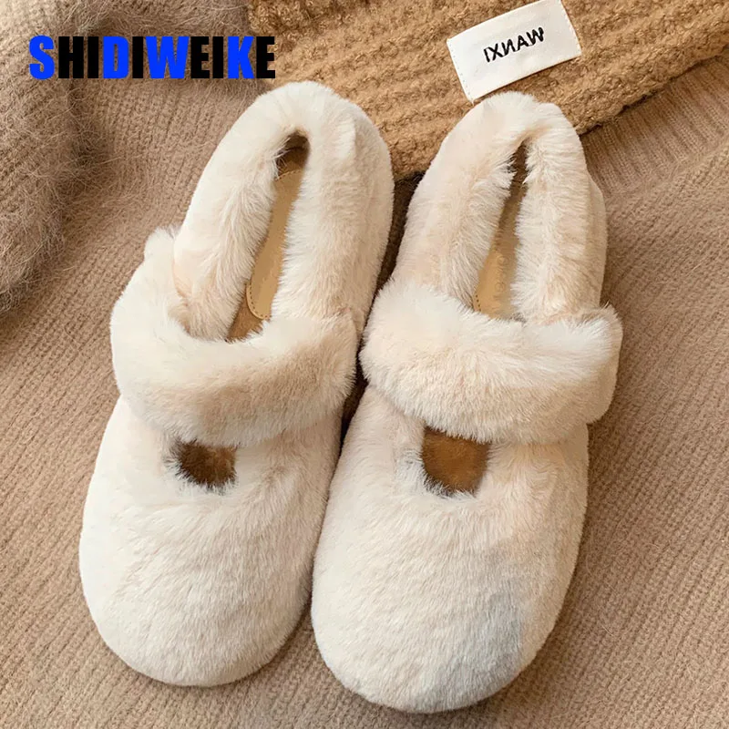 

SDWK Round Toe Shoes Woman Casual Female Sneakers Loafers Fur Shallow Flats New Moccasin Winter Dress Fabric Mary Janes Flats