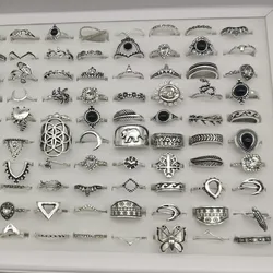 50pcs/Lot Wholesale Mix Style And Size Water Drop Black Acrylic Finger Ring For Women Crystal Big Classic Butterfly Sun Jewelry