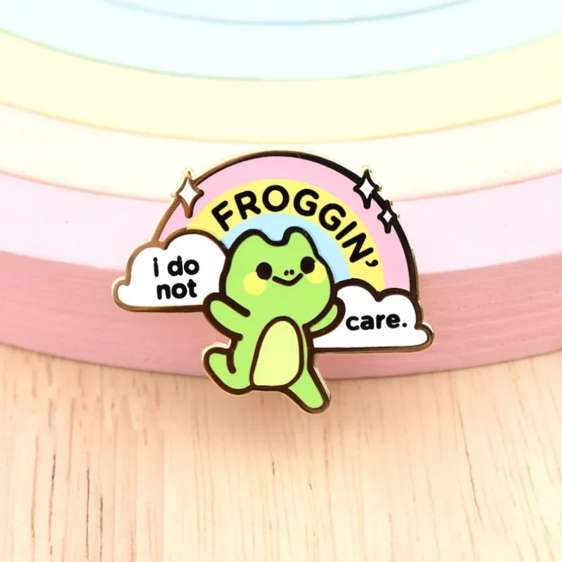 I Don't Froggin' Care Enamel Pin // Frog, Froggy, Cute, Kawaii, Nature, Outdoors, Froggo, Mini Pin, Animal, Funny