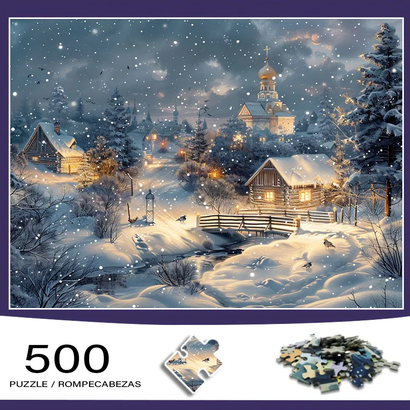 500 قطعة من صندوق الألغاز الصغير للبالغين بتصميم مشهد الثلج في الشتاء - متين للغاية، يحدي البالغين، والترفيه العائلي، #1