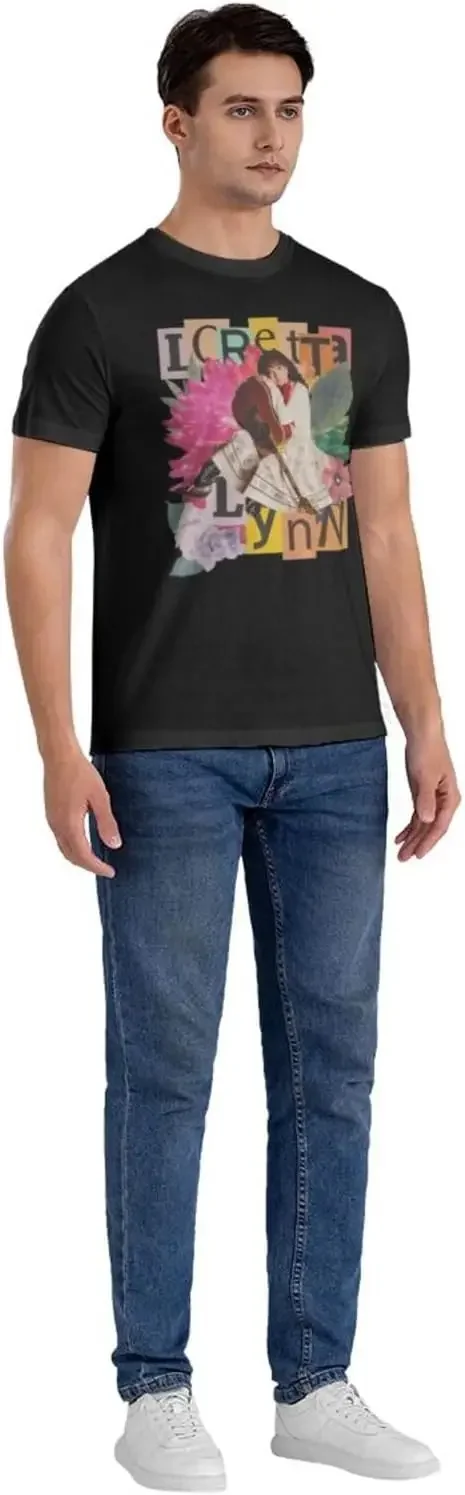 Loretta Music Lynn Shirt for Man Fashion Novelty Graphic Short Sleeve Tshirt Crew Neck Cotton Tee Tops Black