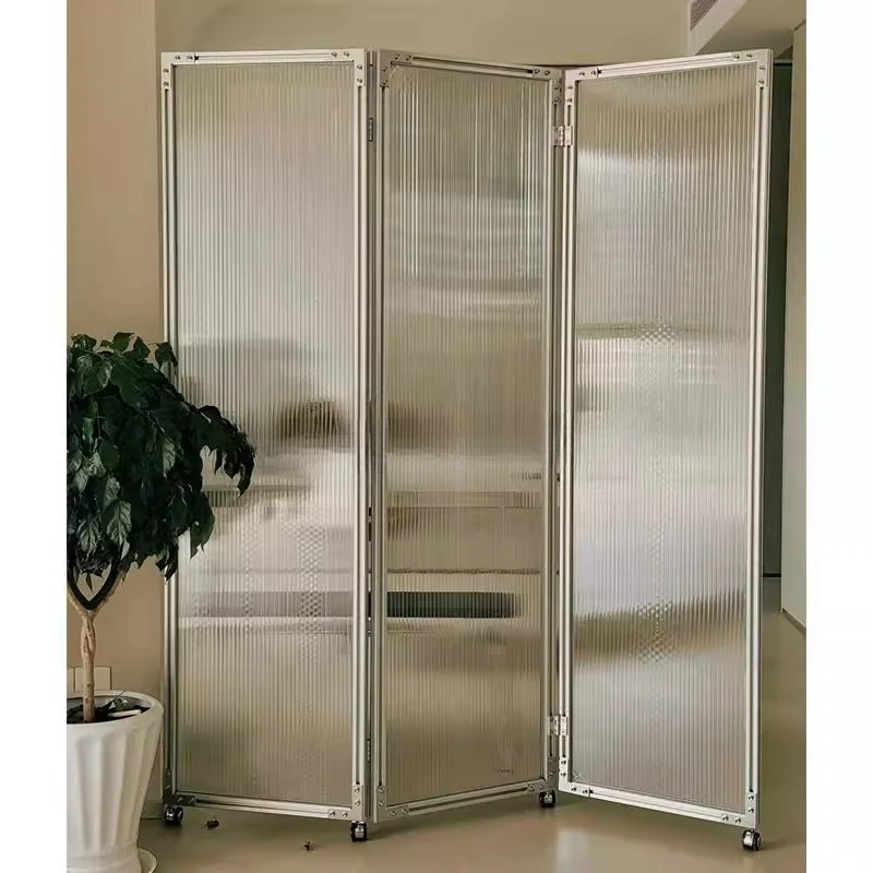 

Simple screen folding mobile glass partition with pulley screen folding mobile screen partition light luxury high sense