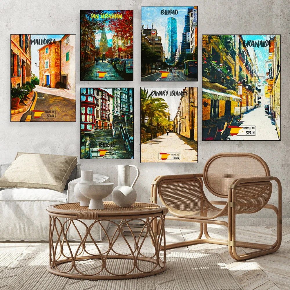 Granada, Spain, Canary Islands, Bilbao, San Sebastian, Menorca, Mallorca canvas art print, European cities travel poster, Spain