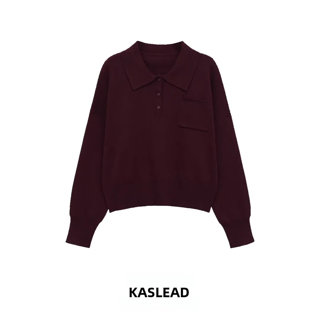 

KASLEAD New Women's Knitted irt ket Decoration Simple Sle Long Sve Polyester Fiber Button Closure Overhead Wear