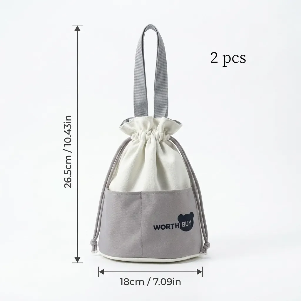 Kawaii thermische lunchtas met trekkoord, geïsoleerde koeltas voor bentos, opvouwbare emmer met handvat voor dames, kinderen, school en werk.