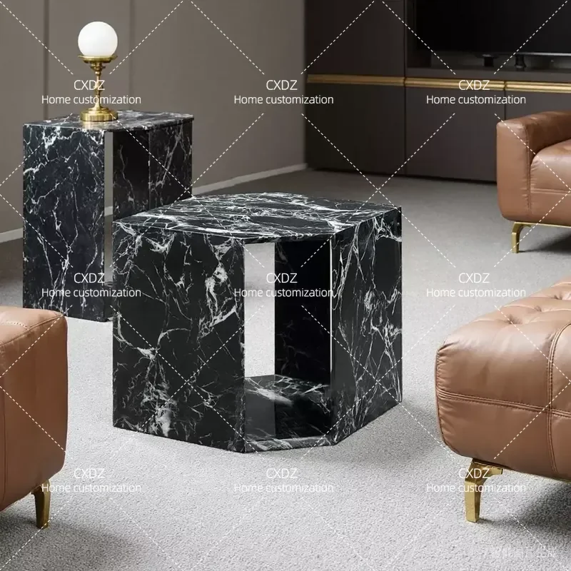 Fantao Italian minimalist natural black marble edge table coffee table living room home coffee table