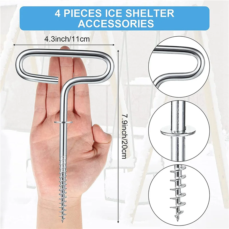

B93B-8X Ice Fishing Shelter Anchor Ice Shanty Anchor Outdoor Camping Tent Threaded Tent Peg Winter Steel Ice Tent Accessories