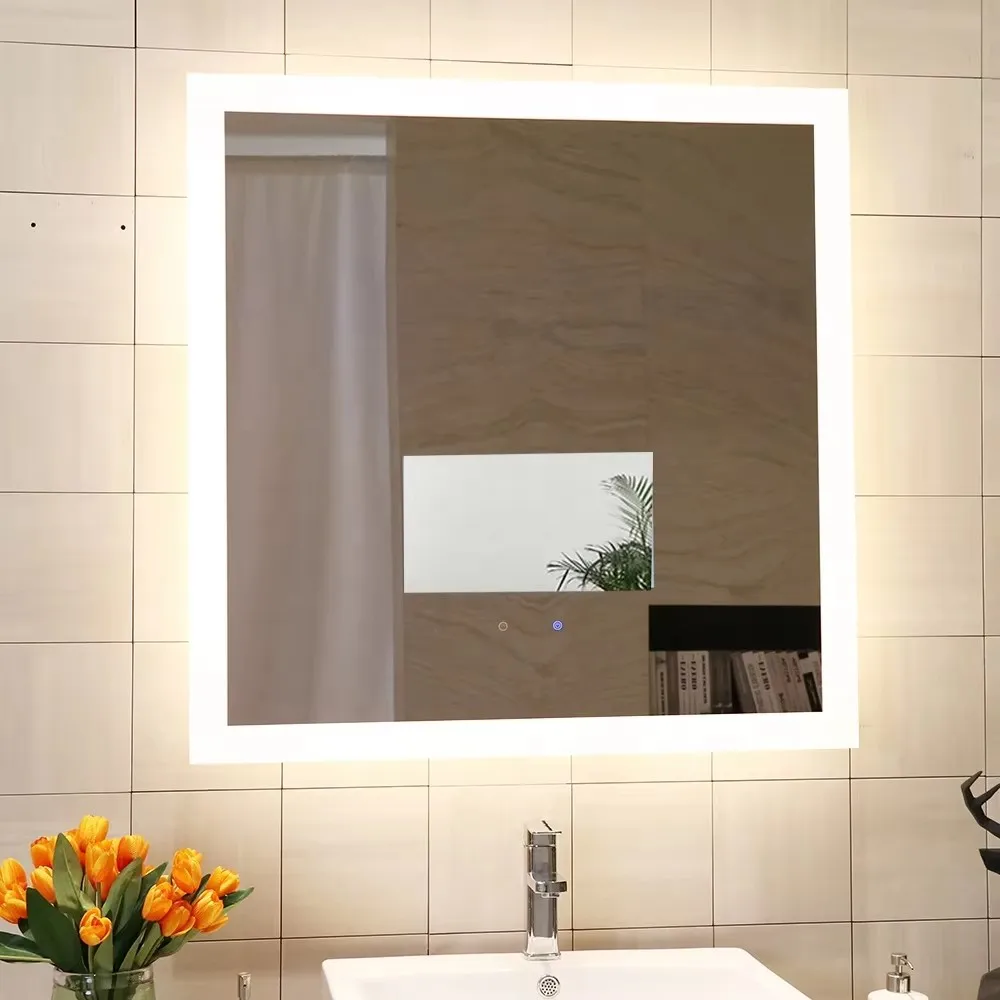 Modern Shatterproof Square Smart Mirror TV LED Lighted Bathroom Illuminated Fog Intelligent Touch Screen Home Decor