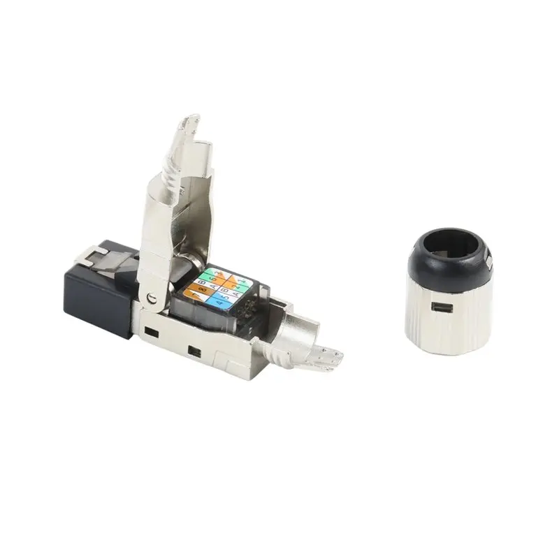 PORK-Toolless Shielded RJ45 Cat 8 Connector 8PCS Modular Termination Plug 2000Mhz 40G LAN Cable For 22AWG-24AWG