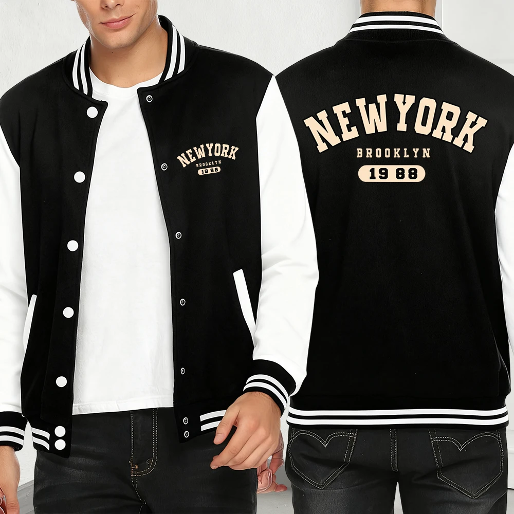 

New York Brooklyn 1988 Print Men Jackets Hip Hop Loose Coat Autumn Fashion Casual Streetwear Fleece Warm Jacket Personality Tops