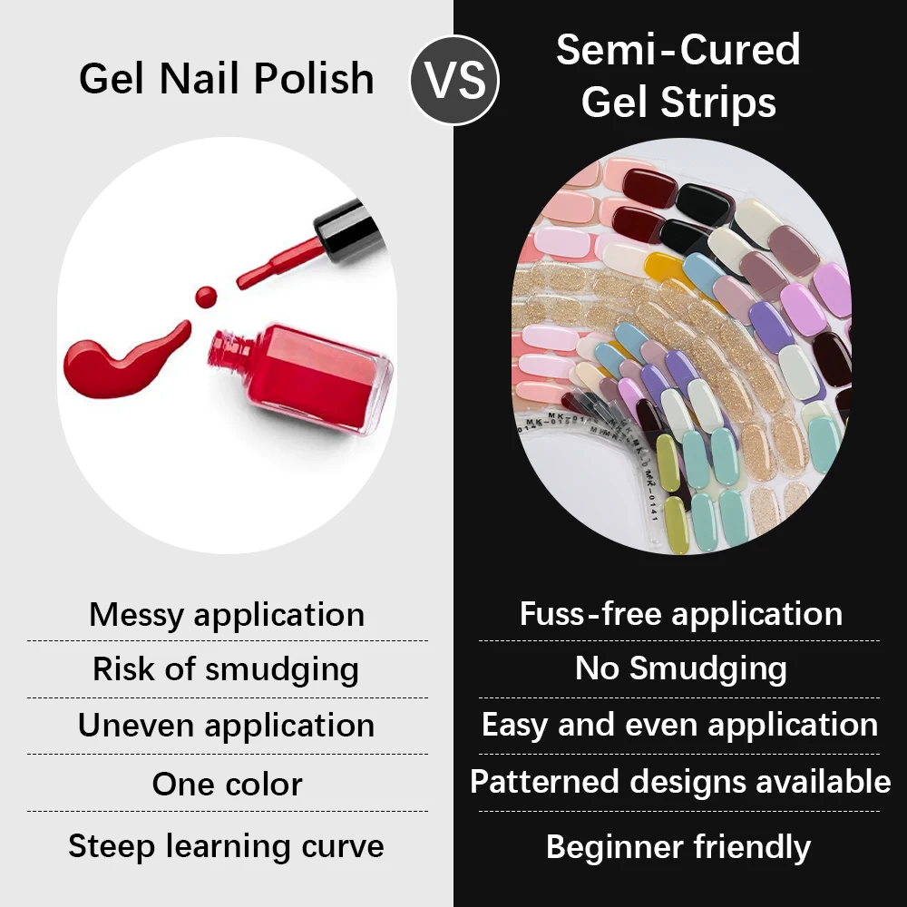 16Tips Solid Color & Glitter Semi Cured Gel Nail Strips Self-Adhesive Baking Free Elegant Gel Nail Sticker Full Coverage Decals