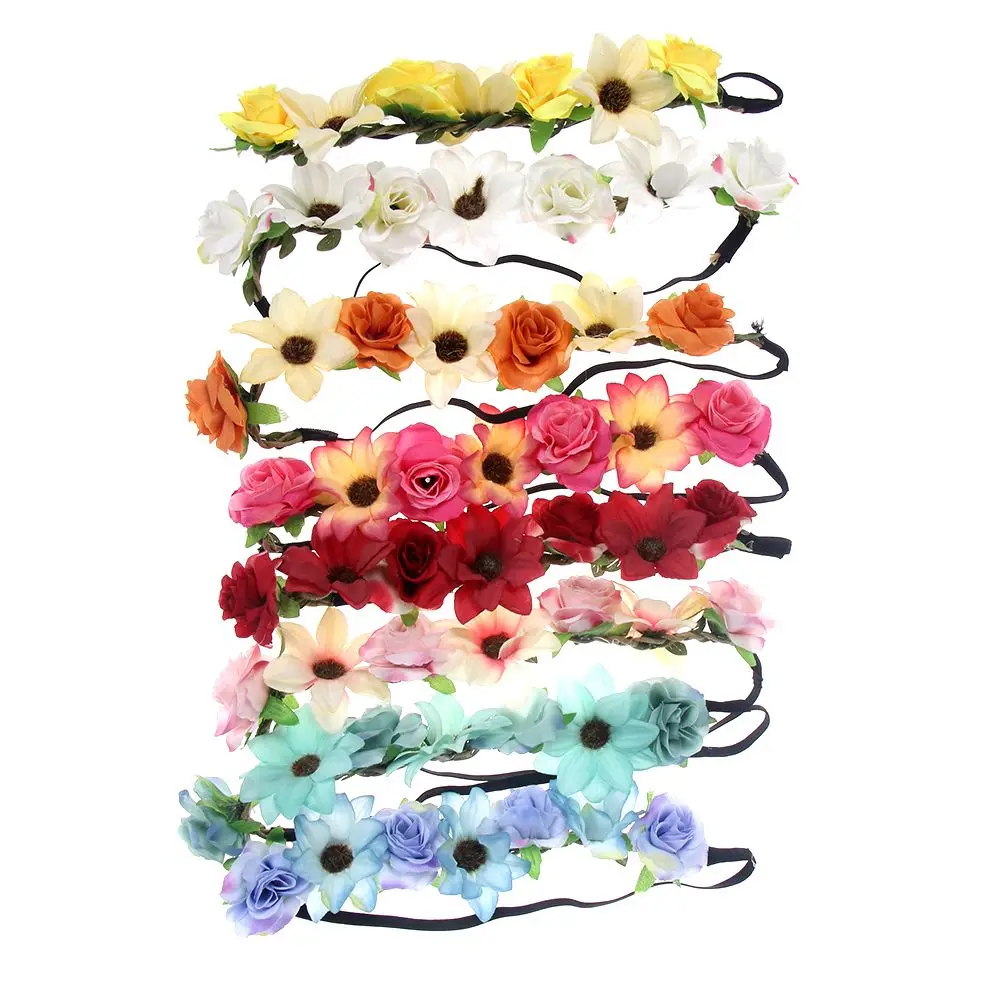 Bohemian Simulated Flower Headbands Wreath Women Bride Crown Fashion Hair Hoop for Ladies Wedding Party Beach Hair Accessories