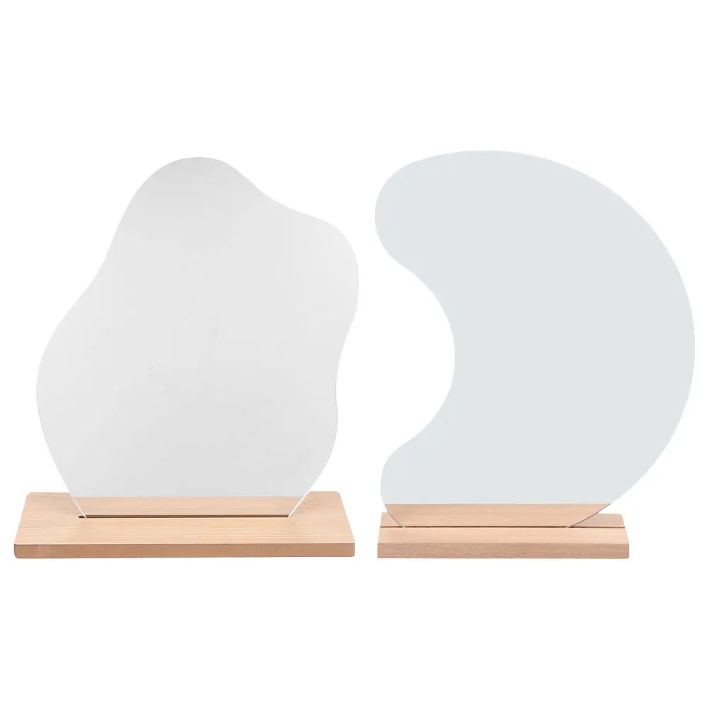 2 stuks make-upspiegels frameloze desktopspiegels houten standaard stabiele basis kaptafelspiegel voor slaapkamer make-up gebruik