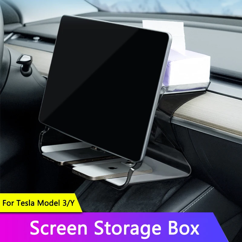 

QHCP Central Control Screen 2-in-1 Storage box Stable No-Slip Specific Modified Tissue Storage Box Suitable For Tesla ModeL3/Y