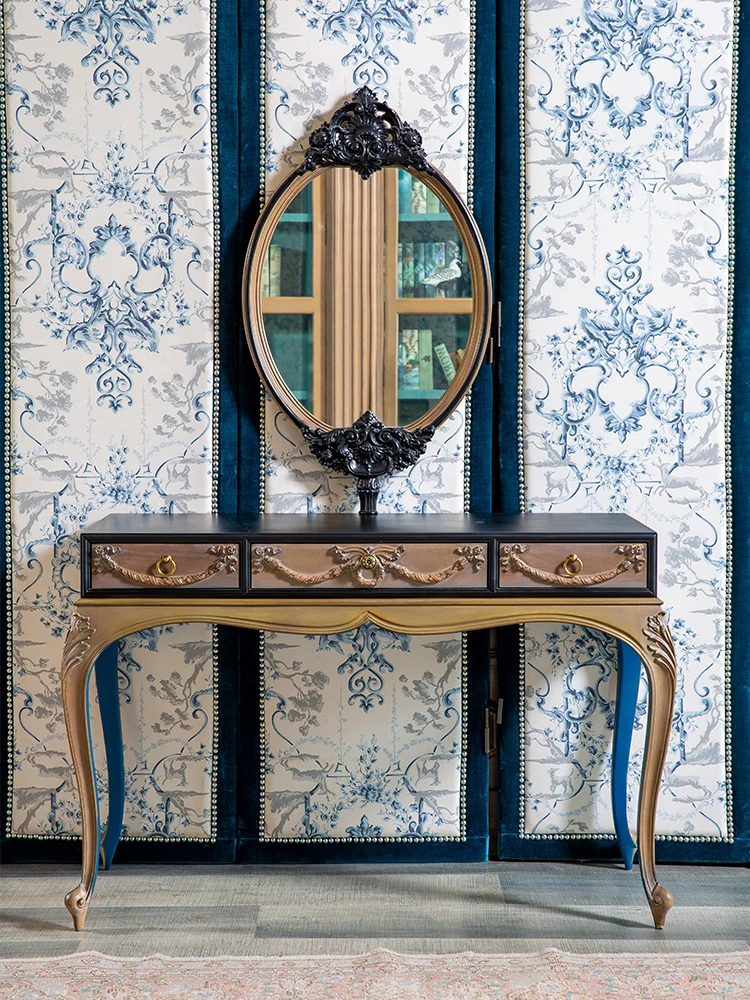 French Chinese style antique carved dressing table imported from France, high-end retro original makeup table made of beech wood