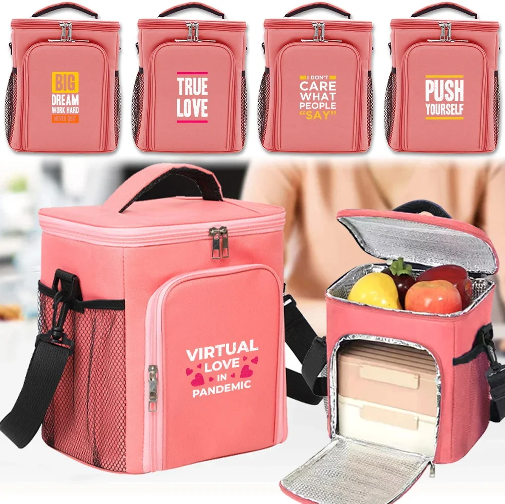 Large-capacity Picnic Bag Family Outdoor Activities Fashion Phrase Pattern Printing Series Storage Food Refrigerated Bag.