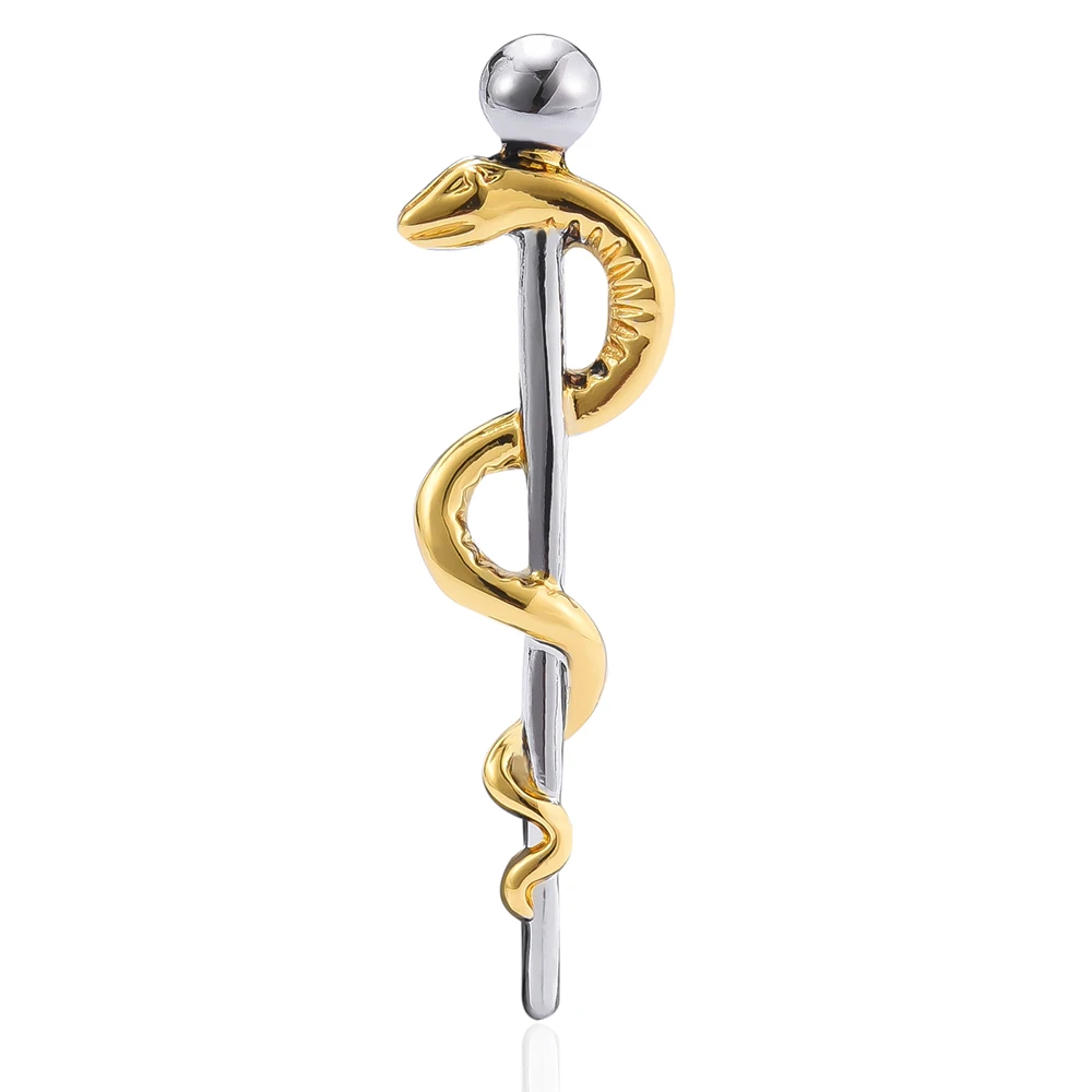 

Single Snake Wrapped Asclepius Staff Brooches Creative Lapel Backpack Badge Jewelry Pins Gifts for Medical Students Nurse