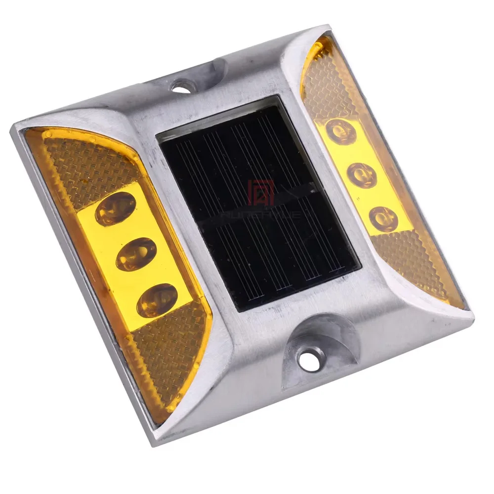 Solar Powered LED Road Stud Lights - IP68 Waterproof Outdoor Ground Markers for Driveway/Parking Lot (6 LED Chips, 120mm Diamete