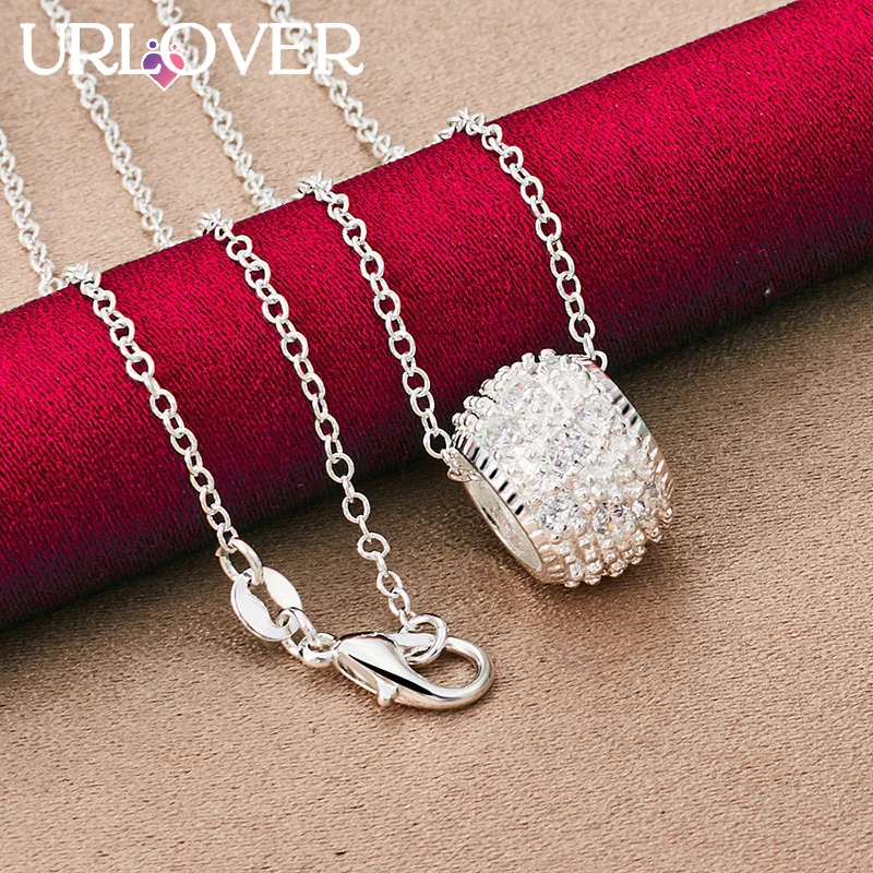 

URLOVER 925 Sterling Silver Necklace For Woman Wheel Zircon Crystal Pendant Necklaces Fashion Birthday Party Wedding Jewelry