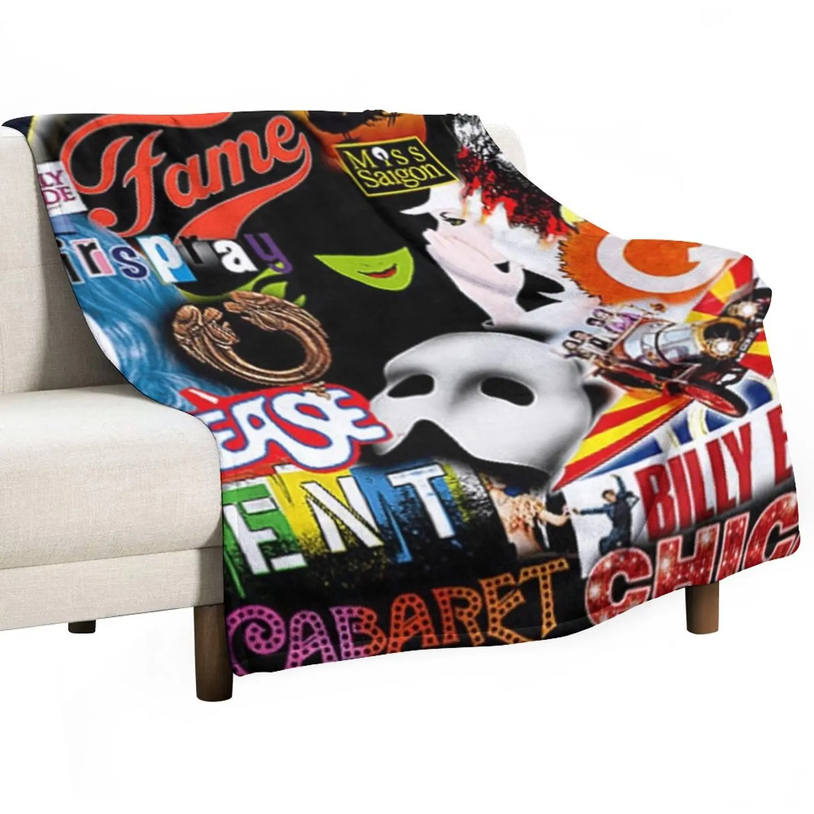 

Broadway Musical Collage Throw Blanket Soft Bed Blankets Dorm Room Essentials