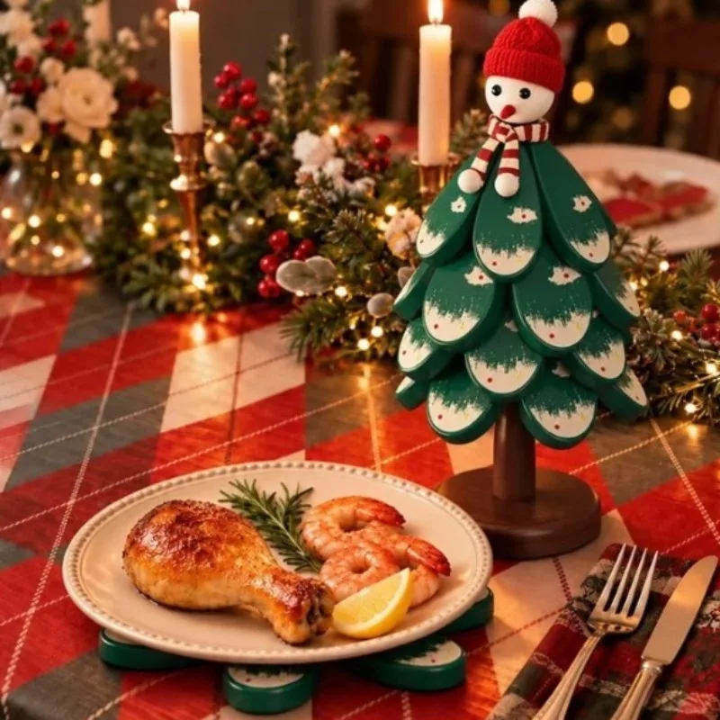 Solid Wood Coasters Christmas Tree Portable Cup Mat Portable Creative Christmas Mat Ornamentt Modern Luxury Kitchen Supplies