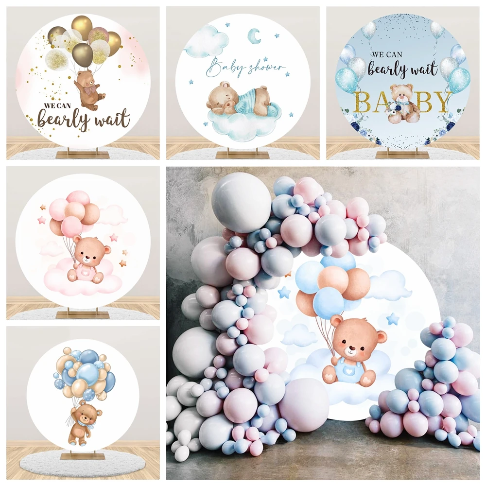 Bear Round Backdrop Cover Hot Air Balloons Baby Shower Birthday Party Circle Photography Background Decor Photo Studio Props