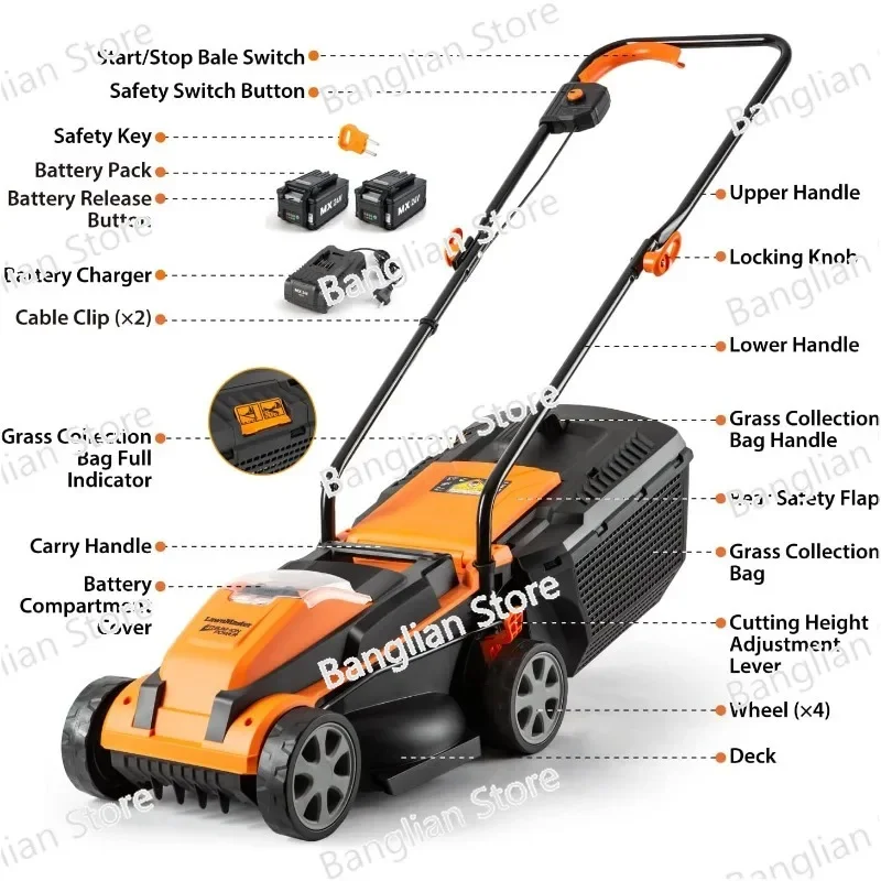 LawnMaster CLM2413A Cordless 13-Inch Lawn Mower 24V Max with 2X4.0Ah Battery and A Charger