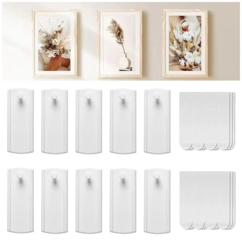 

10 шт. сверхмощные вешалки для картин без гвоздей, съемные, простая установка, не повреждающие, крючки для подвешивания картин, белые, многофункциональные
