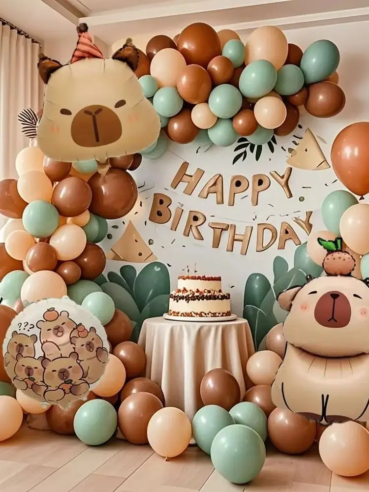1 Set Cartoon Capybara Kranz-Bogen-Ballon-Set Niedliche Kapibara Kindergeburtstag Partydekoration Zubehör Babyparty Geschenke – Detail 4