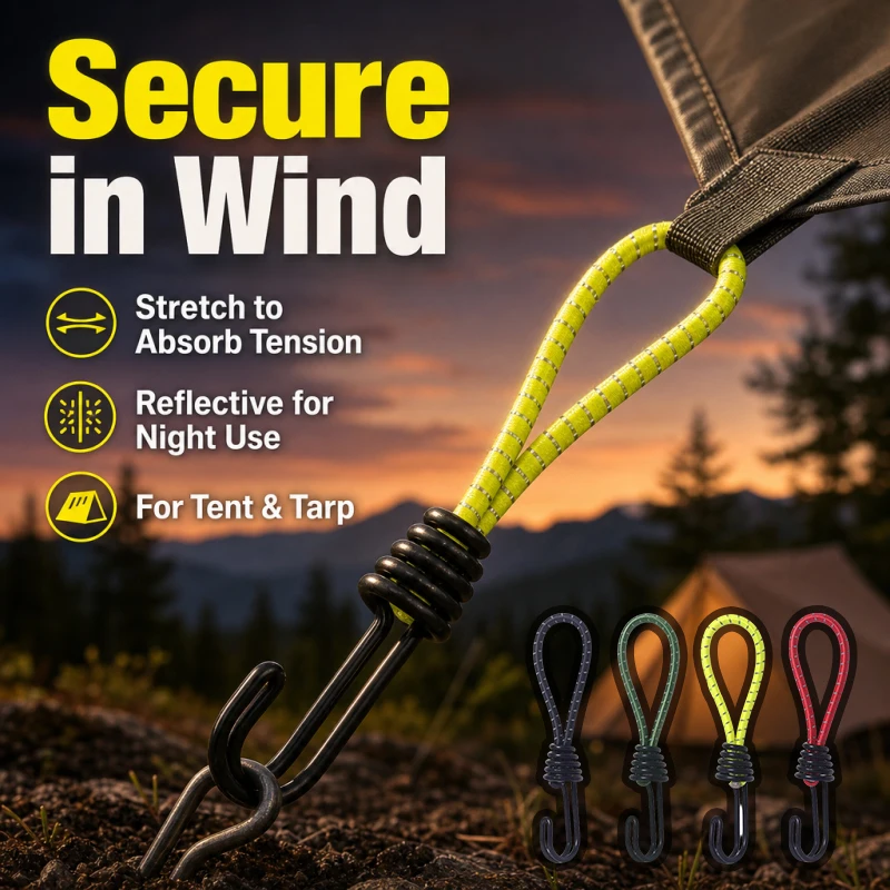 Camping Bungee Cord Double-J Hooks Elastic Straps Bungee Cords High Elasticity Latex Tied Rope Bicycle Luggage Lanyard
