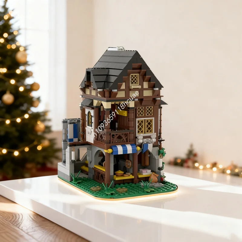 

916 шт. MOC, средневековая пекарня, замковая модель, строительные блоки, рождественские подарки, архитектурные игрушки, сборка, сделай сам, креативная идея, день рождения