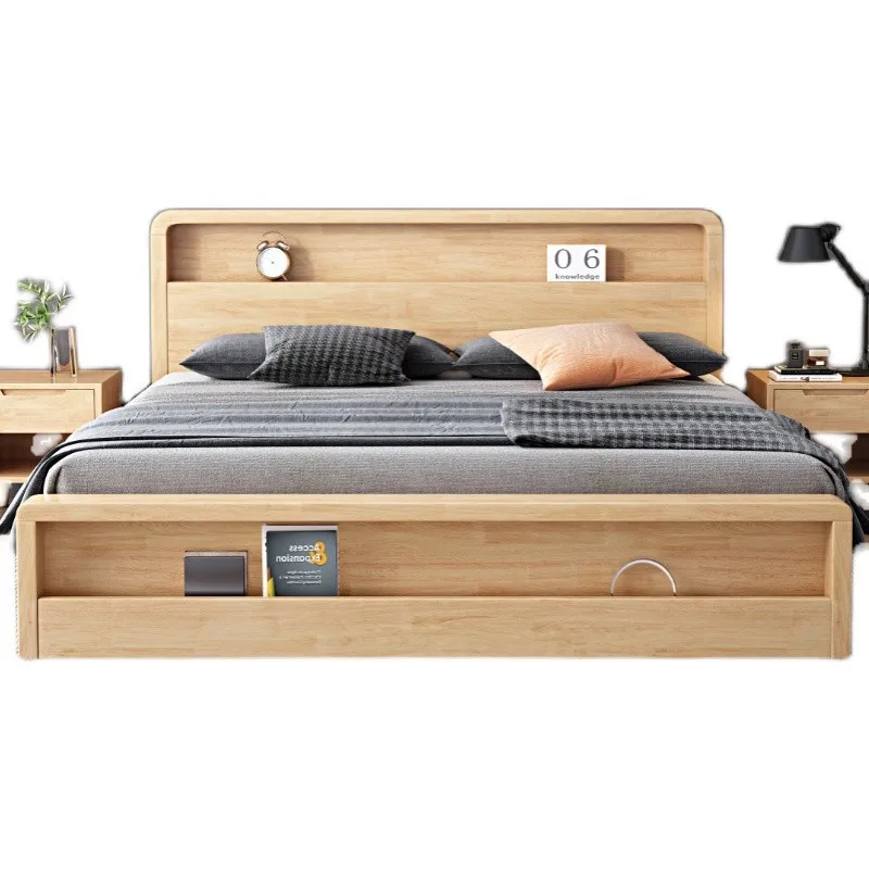 

Nordic solid wood bed walnut simple Japanese 1.5m 1.8m single double high box drawer storage bed