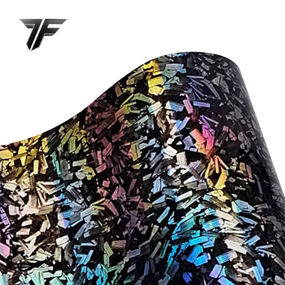 Stiker Interior Mobil Vinyl Wraps Emas Perak Karbon Bunga Laser PET Film Serat Karbon Bunglon Premium