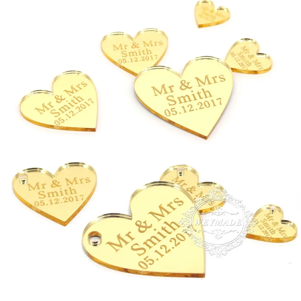 50 Pieces Personalized Engraved Baby Baptism Hangs Love Heart Decor Wedding Table Decoration Favors Tag Customized Wine Charm