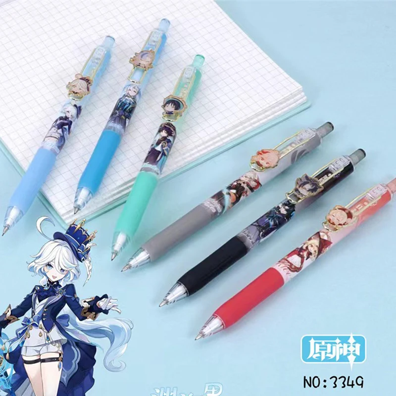 6Pieces Genshin Impact Automatic Pencil Klee Kaedehara Kazuha Balladeer Focalors Wriothesley Neuvillette 0.5MM Press Pencils