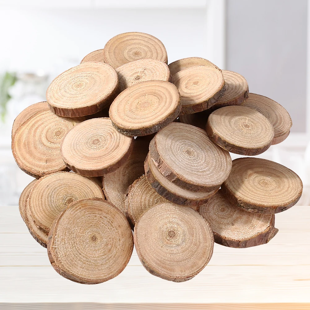 

20 Pcs Polished Pine Wood Chips Round Discs Slices Handmade DIY Woodcuts Natural Double Sided
