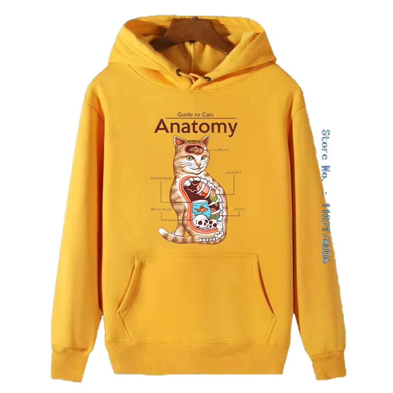 Anatomy Of A Cat Funny Graphic Hooded Sweatshirts Classic Fleece Hoodie Thick Sweater Hoodie Fashion Men's Winter Sweater