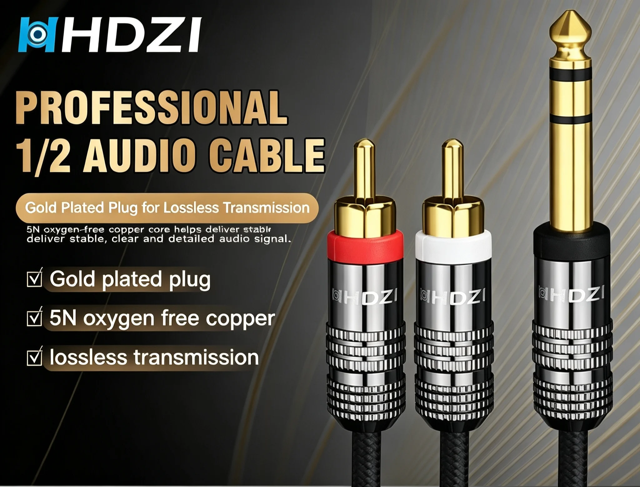 HHDZI 6.35mm male to 2 rca male audio cable gold plated 1/4 inch to dual rca y splitter cord for mixer amplifier hifi system