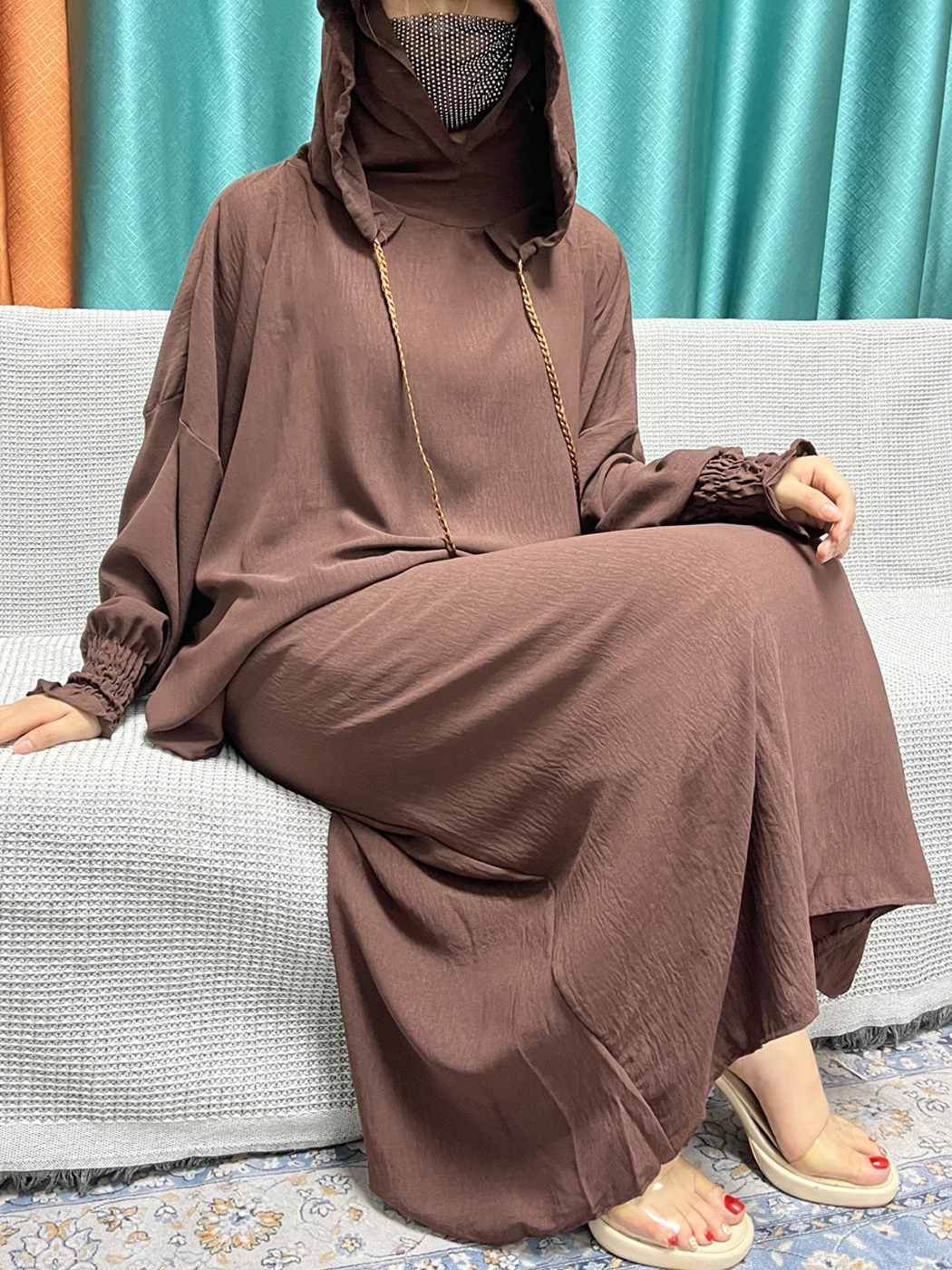 2024 müslüman pamuk uzun kollu namaz kadınlar için iki parçalı kapşonlu Abayas katı renk gevşek Femme Robe afrika Dubai Islam elbise