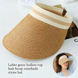 Women Sun Hats Female Outdoor Visor Beach Cap Brethable Empty Top Straw Cap Anti-UV Casual Shade Hat